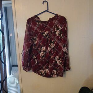 No brand tag women's burgundy floral top blouse Size PXL Petite Extra Large